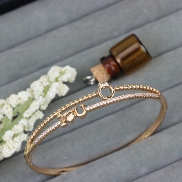 Dainty “I ❤️ U” Rose Gold Bangle with Diamond Ring Charm, XPBL0469 - Picture 10 of 10